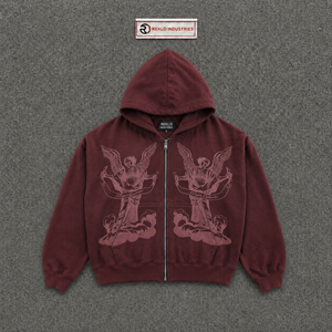 Sweat à capuche graphique Marron Ange Vintage Oversize Streetwear Ailes Célestes Lavé Gothique Épais Décontracté pour l'Automne - Product Image 5