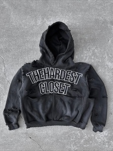 Custom Oversized Distressed <b>Zip</b> Up Hoodie Heavyweight Cotton Vintage Washed Streetwear Full <b>Zip</b> <b>Hooded</b> Sweatshirt for Men Women - Product Image 1