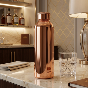 Bouteille d'eau en cuivre moderne, luxueuse et écologique, anti-fuite, pour usage ayurvédique, cuisine, intérieur et extérieur, fabriquée en Inde - Product Image 1