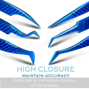 Custom Stainless Steel Professional Blue Eyelash Extension Tweezers Precision Durable Perfect Grip Volume <b>Lashes</b> - Product Image 6