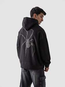 Sudadera con Capucha Oversize Negra Digital Spider Puff con Estampado de Estrella, Casual, de Forro Polar de Spandex/Poliéster, Manga Larga - Product Image 5