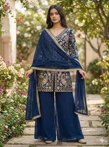 Designer Embroidery Sequence Work Party Wear Faux Georgette <b>Top</b> With Plazzo And Faux Georgette Dupatta Readymade Set - Product Image 6
