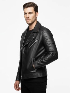 Chaqueta de Motociclista de Cuero Negra para Hombre - Product Image 1