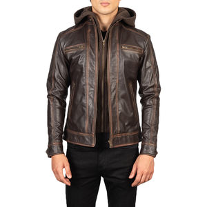 Chaqueta de Cuero Genuino Marrón para Hombre, Impermeable, Resistente al Viento, Casual, Clásica, de Invierno, Fabricante ODM - Product Image 3