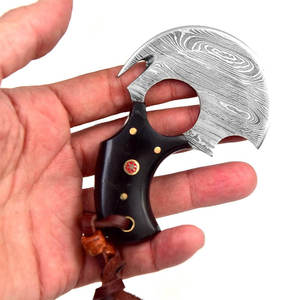Cuchillo Ulu de Acero de Damasco Hecho a Mano Personalizado, Cuchilla para Pizza con Mango de Cuerno de Búfalo Premium y Funda de Cuero Genuino - Product Image 2
