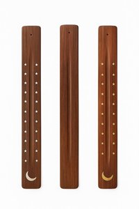Porte-encens en bois fait main avec plateau brûleur de bâtonnets et détails en laiton, attrape-cendres en bois naturel, objet décoratif pour la méditation à domicile - Product Image 4