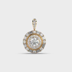 Pendentif vintage rond en diamant de laboratoire avec accents baguette en or blanc/rose/jaune 14 carats certifié IGI - Product Image 5