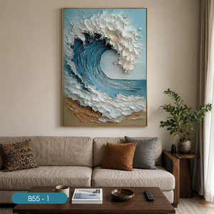 Peinture murale en soie artisanale de luxe, design vagues bruyantes, décoration intérieure blanche, Vietnam OEM ODM - Product Image 5