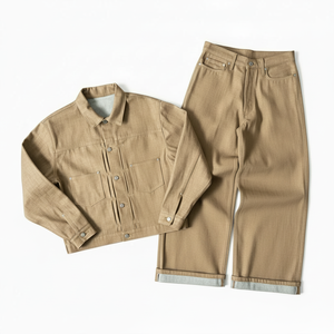 Ensemble streetwear vintage en jean pour homme, collection hiver 2026 : Veste respirante délavée à l'acide et jean ample en polyester/coton léger - Product Image 1