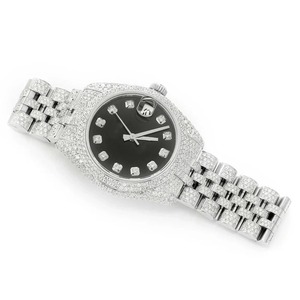 Montre de luxe simple pour homme, cadran noir personnalisé, diamants moissanite, acier inoxydable, entièrement plaqué blanc - Product Image 2