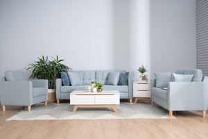 Modern Mid-Century Oak Wood 3 Seater <b>Sofa</b> with Upholstered Fabric for Living Room Home <b>Hotel</b> Seating - Product Image 5