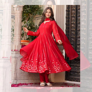 Hermoso Conjunto de Traje Anarkali Bordado para Fiestas-Incluye Pantalón y Dupatta Disponible en Talla XS - Product Image 3