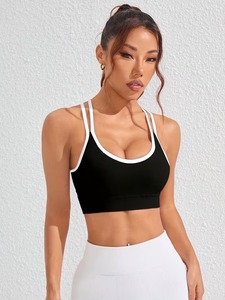 Ladies Seamless Anti-Chafe Running Bra | <b>Cross</b> Back Keyhole Cutout Sportswear Tank | Solid Dyed Padded Activewear <b>Top</b> - Product Image 1