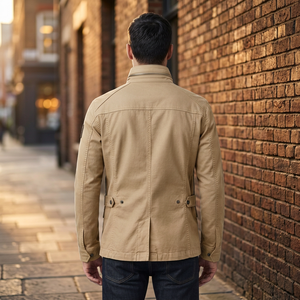 <b>Khaki</b> <b>Men's</b> Denim Jacket Zipper Neck Casual Spring Finished Patchwork Heart OEM Service Customized Anti-UV Bomber Workwear - Product Image 1