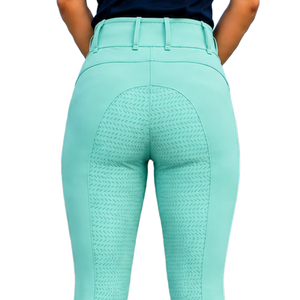 Leggings d'équitation taille haute bleu clair pour femme, extensibles, en tissu texturé avec poches, pour cavalier - Product Image 4