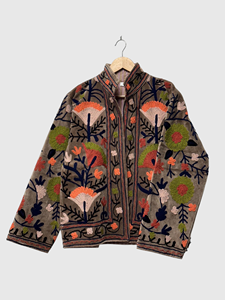 Veste en velours brodée bohème à manches longues, col mandarin, motif floral, grande taille, vêtements d'automne pour femmes - Product Image 1
