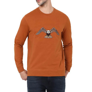 Sudadera de Cuello Redondo Color Naranja para Hombre con Diseño de Águila Bordado, Corte Regular, Informal, de Punto, de Algodón, para Otoño - Product Image 2