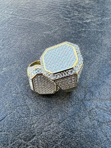 <b>Mens</b> Hip Hop <b>Ring</b> Octagon Moissanite Cluster <b>Ring</b> Gold Vermeil 925 Sterling <b>Silver</b> Pinky <b>Ring</b> Bling Jewelry Luxury Design - Product Image 5