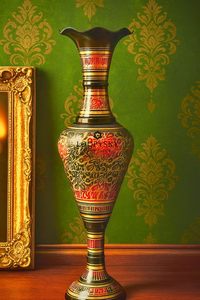 27 Inch Tall Brass Floor <b>Vase</b> with Meenakari & Hand Engraving | <b>Black</b> & Gold Luxury Decorative Metal <b>Flower</b> <b>Vase</b> for Living Room - Product Image 2