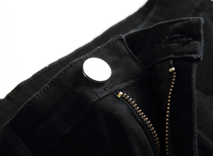 Jean en denim déchiré et vieilli coupe slim droite pour homme, taille mi-haute, décontracté, en coton noir, idéal pour l'automne - Product Image 3