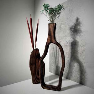 Florero de Madera Maciza para Flores Secas, Madera de Acacia y Mango, Hecho a Mano, Estilo Rústico Moderno, Decoración para el Hogar - Product Image 2