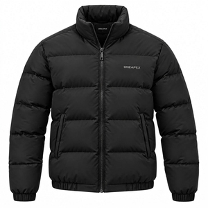 Chaqueta acolchada negra para hombre, con cuello alto, cierre de cremallera, abrigo de invierno cálido, informal, para exteriores, estilo urbano, etiqueta privada personalizada - Product Image 1