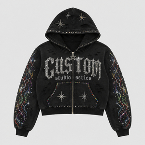 <b>Men's</b> Distressed Graphic <b>Zip</b> <b>Up</b> Hoodie Vintage Washed Ripped Streetwear Jacket Flame Print Oversized Casual Fleece Sweatshirt - Product Image 3