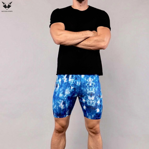 Blue Color Printed Design OEM Services Seamless Quick-Dry <b>High</b> Elasticity Cycling And Running Wear Men Compression Shorts - Product Image 6