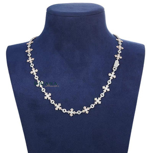 Men's S925 Silver Moissanite Snowflake <b>Statement</b> <b>Necklace</b> Round Brilliant Cut Hiphop Style Link Chain - Product Image 4