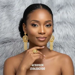 Luxury 24K Gold Plated Brass Cute Peacock Tassel Stud Earrings for Women | African <b>Bridal</b> Statement Earrings - Product Image 4
