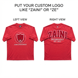 เสื้อยืดผู้ชายพรีเมียม 240 GSM ผ้าฝ้าย 100% แบบเรียบ น้ำหนักมาก คอกลม สีแดง ปักโลโก้แบบเชนีล แพทช์  ทรงโอเวอร์ไซส์ - Product Image 1