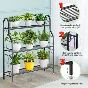 Indoor/Outdoor 3-Tier Metal Plant Stand with Multiple Holder <b>Corner</b> Flower Stand for Patio Garden Balcony Living Room Decor - Product Image 4