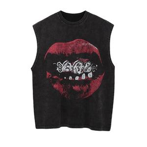 Camiseta sin mangas lavada con ácido serigrafiada personalizada camiseta sin mangas desgastada camisetas sin mangas para hombre - Product Image 4