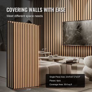 Decorazione da parete moderna luce rovere pannelli acustici 23.6X47.2 pollici legno a doghe per scopi decorativi - Product Image 6