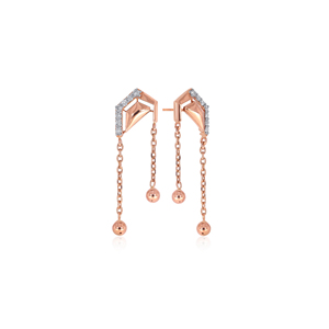 Boucles d'oreilles pendantes en or jaune 14 carats avec diamants, bijoux de créateur géométriques modernes pour femmes et filles - Product Image 2