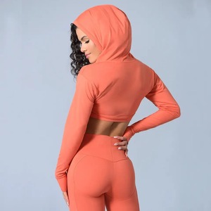 Wholesale High Quality Custom Plain Long Sleeve Women <b>Crop</b> <b>Tops</b> Hoodies <b>with</b> Customized logo - Product Image 3
