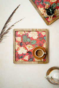 Manufacturer Direct Selling Square mango wooden Enamel Print inlay <b>Tray</b> for Fruit Food Decor <b>Tray</b> for table decor and tableware - Product Image 3