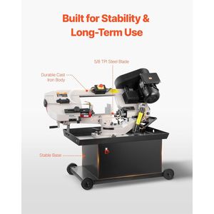 Sierra de cinta horizontal para metal de 1.1 kW, corte vertical de 0-45°, capacidad de corte rectangular de 7 x 8.25, 110/220V - Product Image 5