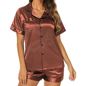 Conjunto de ropa de dormir de dos piezas para mujer, camisa ligera y pantalones cortos con cintura elástica, traje de noche cómodo para mujer, camisa y pantalón corto de satén - Product Image 6