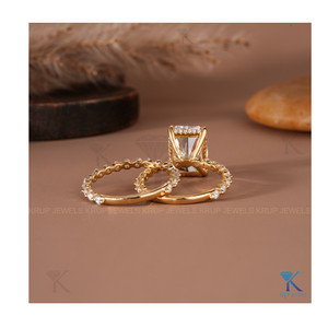 High Quality Radiant Cut Bridal <b>Set</b> Adjustable CZ Diamond 925 Sterling <b>Silver</b> Elegant Band Modern Minimalist <b>Ring</b> <b>Set</b> Jewelry - Product Image 4