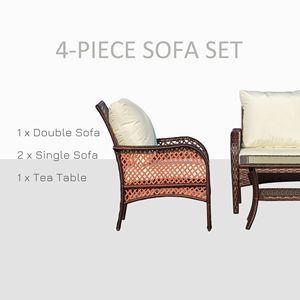 Set Divano da Esterno in Rattan PE a 4 Pezzi, Mobili da Conversazione Resistenti all'Acqua con Tavolo e 4 Sedie per Cortile - Product Image 6