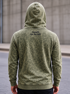 Sweat-shirt à capuche streetwear pour homme, imprimé graphique Walk By Faith, effet délavé vintage, vert olive, molleton de coton épais - Product Image 5
