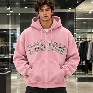 Sudadera con capucha y cremallera para hombre con pedrería, estilo urbano, personalizada, fabricante mayorista - Product Image 3