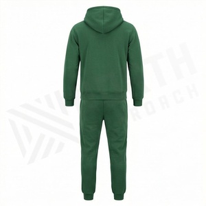 Survêtement vert à capuche pour homme, manches longues, couleur unie, vêtements de sport décontractés avec cordon de serrage et poches latérales, coupe régulière, tenue d'automne - Product Image 2