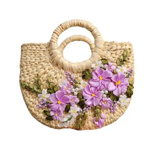 Bolso de mano de mimbre tejido a mano para mujer, bolsa de compras ecológica natural con elegantes asas de cuero y logotipo personalizado - Product Image 3