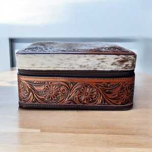 Western Cowhide Leather Jewelry Box Custom Sizes Colors Custom Logo Option Cute Trendy <b>Travel</b> Vanity Box Rodeo Style <b>Travel</b> Box - Product Image 2