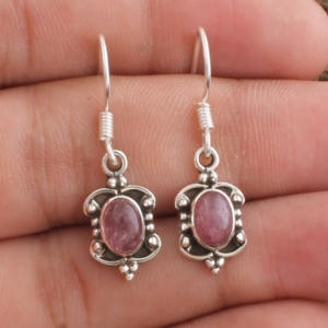 Boho Natural Pink Tourmaline Earring S925 Silver <b>Handmade</b> <b>Jewelry</b> Vintage Style Studs October Birthstone Gift Unique Earrings - Product Image 3