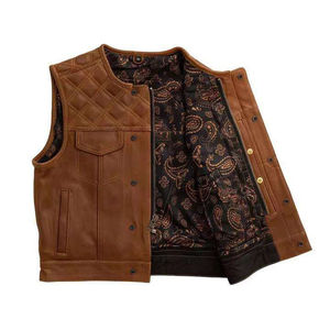 Matériaux de qualité supérieure en gros pour gilet en cuir pour homme, gilet en cuir véritable vieilli pour motard - Product Image 2