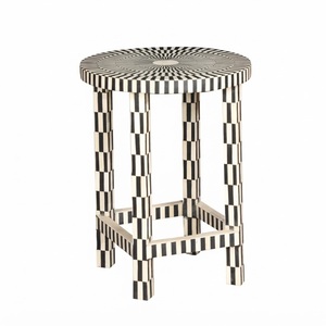 Mesa de Centro Redonda con Incrustaciones de Hueso, Diseño Moderno, Rayas Geométricas en Blanco y Negro, Muebles de Lujo para Sala de Estar, Venta al Por Mayor - Product Image 2