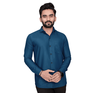 CAMISA DE HOMBRE DE ALGODÓN MÁS RECOGIDA TEAL - Product Image 1